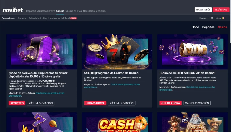 Página de promociones con fichas de bienvenida, lealtad y club de nivel alto.